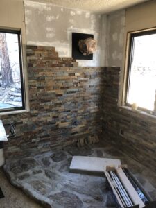An ongoing fireplace installation